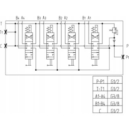Hidraulinis skirstytuvas, 4 sekcijų, 40l, dvipusis skląstis