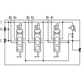 Hidraulinis skirstytuvas, 3 sekcijų, 40l, dvipusis skląstis