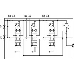 Hidraulinis skirstytuvas, 3 sekcijų, 40l, pajungimo skląstis