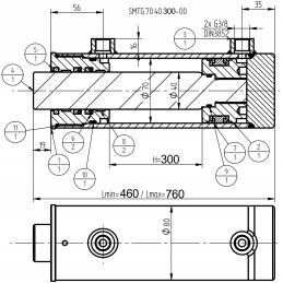 Hidraulinis cilindras smtg 70x40 taktų 300 2 pusių