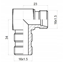 Kampinė hidraulinė jungtis, nipelis 16 16