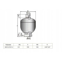 Hidroakumuliacinis amortizatorius 0 5l unf 3 4 hydac