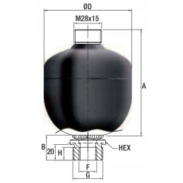 Amortizatorius, hidroakumuliatorius 1 4l sriegis M33x1 5