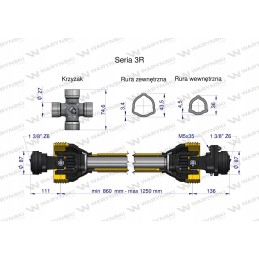 Kardaninis velenas 860 1250mm 460nm Warynski