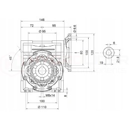 HMRV 63 1 15 pavarų dėžė B14 varikliui, 19mm velenas