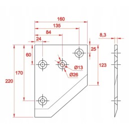 KM100086r pašarų vagono geležtė 160x220x8 mm dešinė
