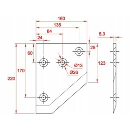 Tiekimo vagono mentė 160x220x8mm dešinioji redrock km100086r