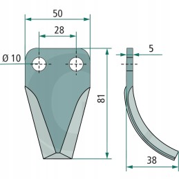 Peilis sulenktas 5 mm