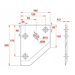 Tiekimo vagono peilis 160x220x8 mm, dešinysis, tinka Redrock