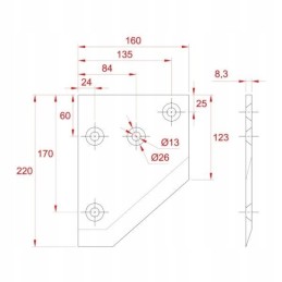 KM100086r pašarų vagono ašmenys 160x220x8 mm tinka dešinėje