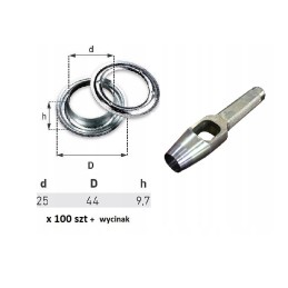 100 vnt kilpelių tentui, skersmuo 25, pjaustytuvas