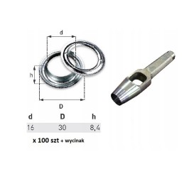 Nerūdijančio plieno ąselės, 100 vnt.skersmuo 16 mm, pjaustytuvas