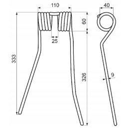 Platus grėblio pirštas 380 x 110 x 40 oe 9