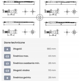 Krautuvas: paprastas kvadratinis profilis 44x980 mm