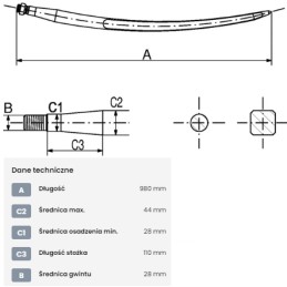 Krautuvas: paprastas kvadratinis profilis 44x980 mm