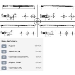 Krautuvas tiesus kvadratinis profilis 45x820 mm
