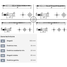 Krautuvas tiesus kvadratinis profilis 36x600 mm