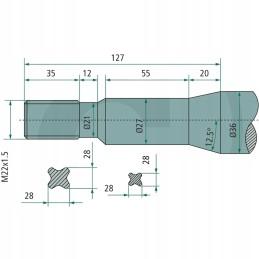 Shw dantis su įvore ir kūgine veržle 950mm m22