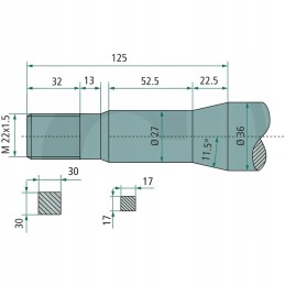 Dantis su kūgine veržle 900mm m22x1 5 lenktas