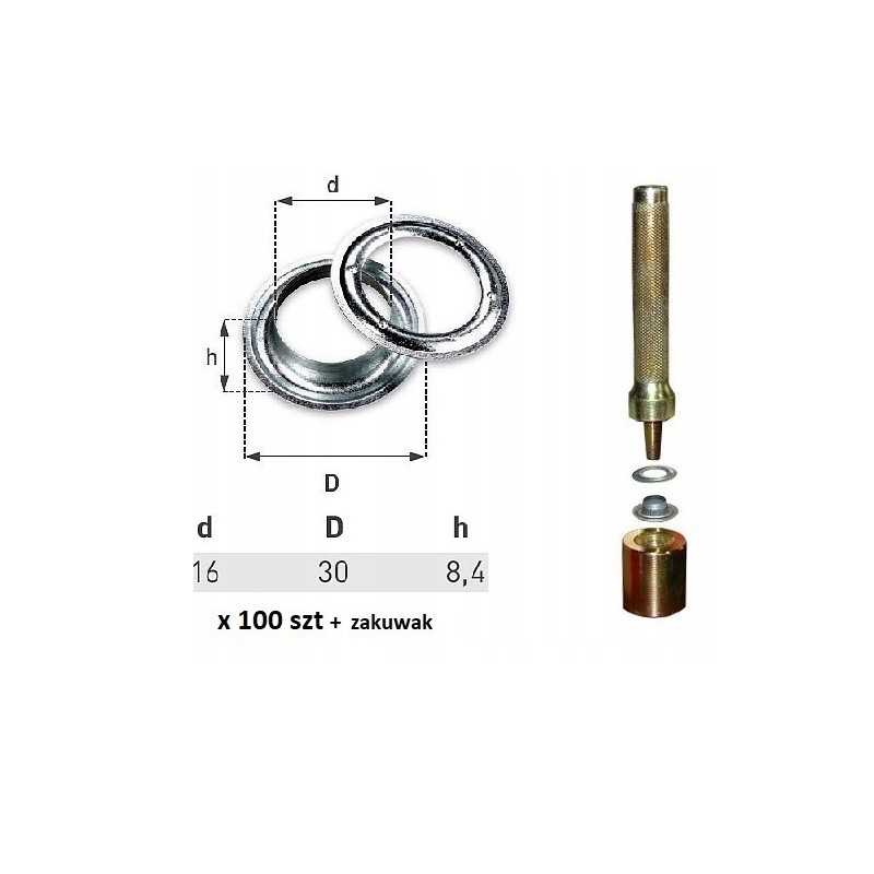Nerūdijančio plieno ąselės, 100 vnt.skersmuo 16 mm