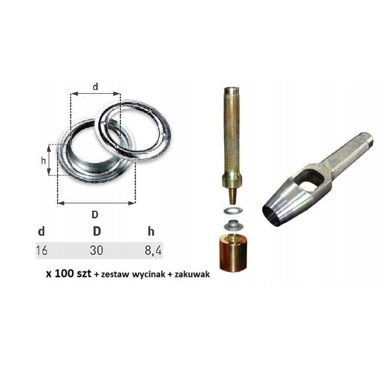 100 vnt kilpelių tentui, skersmuo 16, gofruotojas ir pjaustytuvas