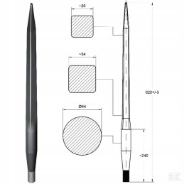 Krautuvas tiesus kvadratinis profilis 44x820 mm
