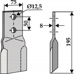 Sukamasis peilis 75x195 mm dešinysis tobulas