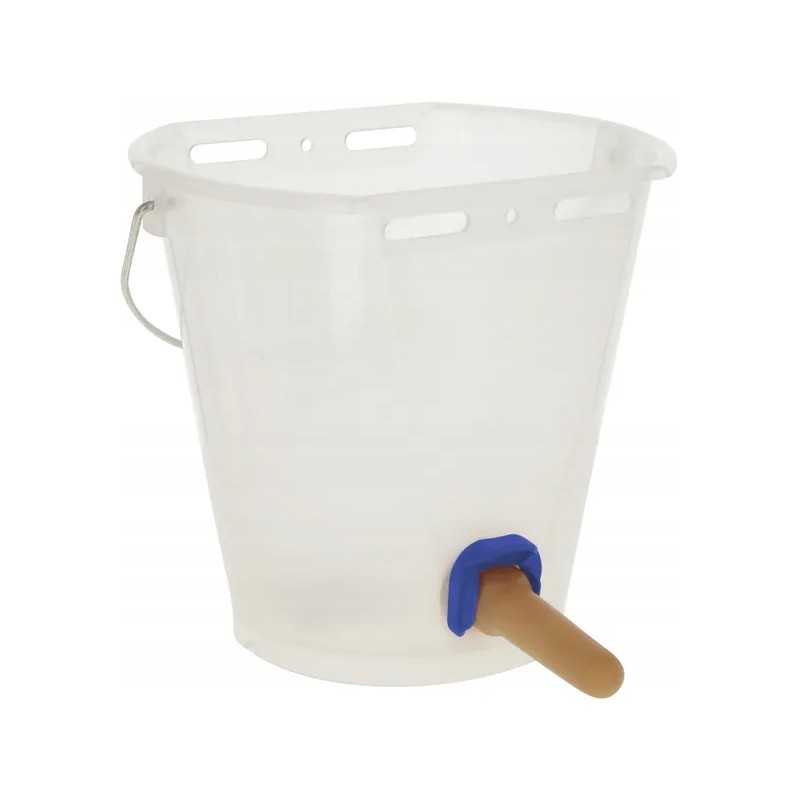 Skaidrus baltas šėrimo kibiras su vožtuvu