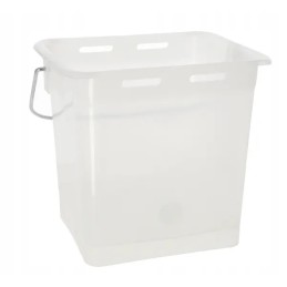 Skaidrus baltas šėrimo kibiras su svarstyklėmis