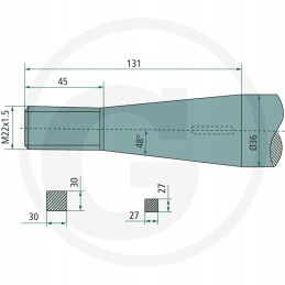 Priekinio krautuvo kablys, sulenktas 600mm shw