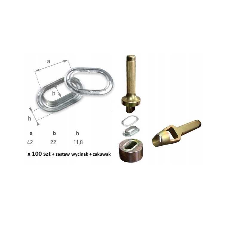 100 vnt ąselių 42x22 brezentui, užspausti ir iškirpti