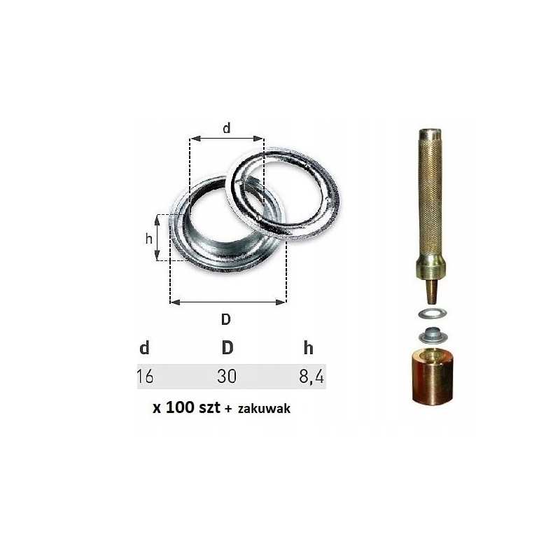 100 vnt kilpelių tentui skersmuo 16 mm