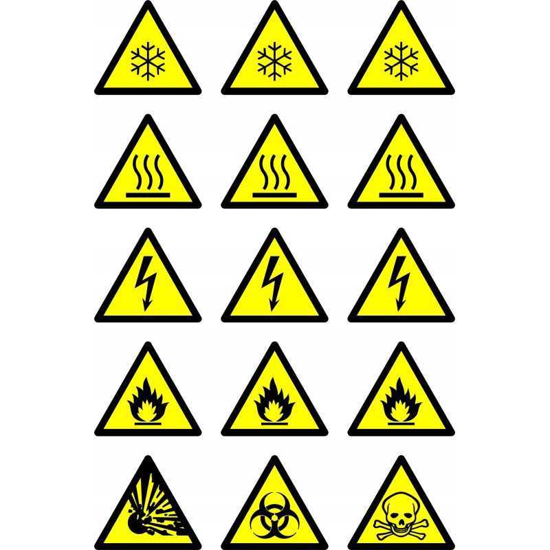 Įspėjamieji lipdukai, trikampiai, sveikatos ir saugos piktogramos 1