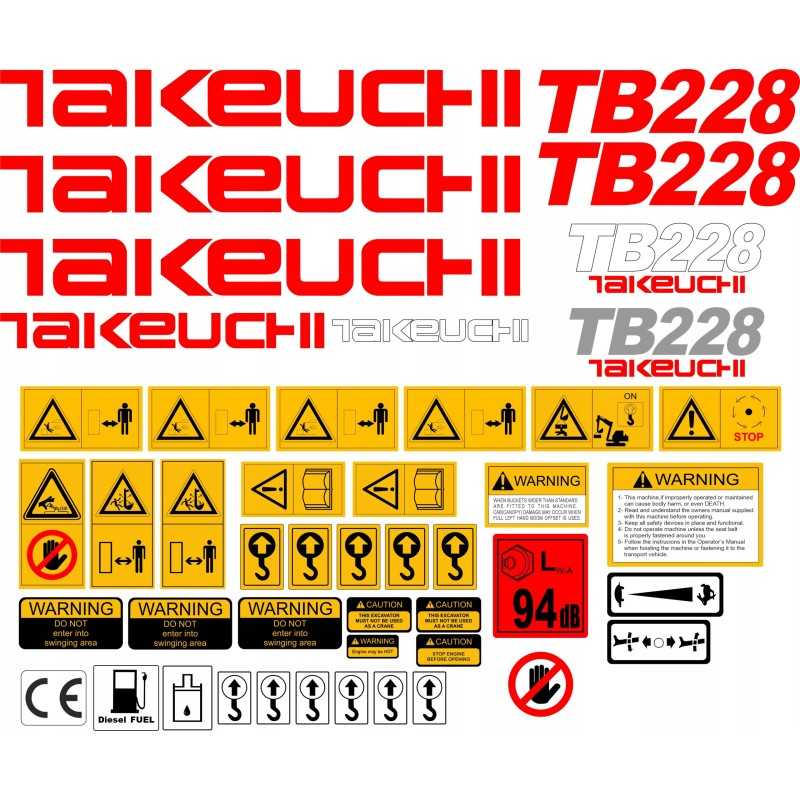 Takeuchi tb228 228 mini ekskavatoriaus lipdukai