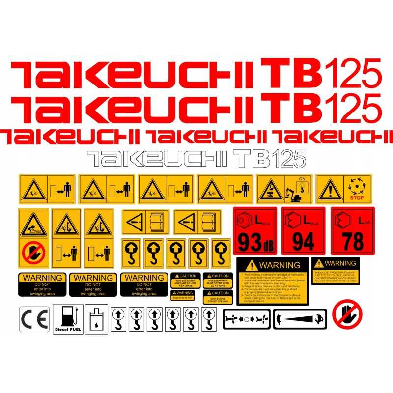 Takeuchi tb125 125 mini ekskavatoriaus lipdukai