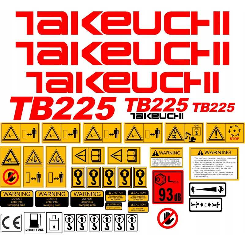 Takeuchi tb225 225 mini ekskavatoriaus lipdukai