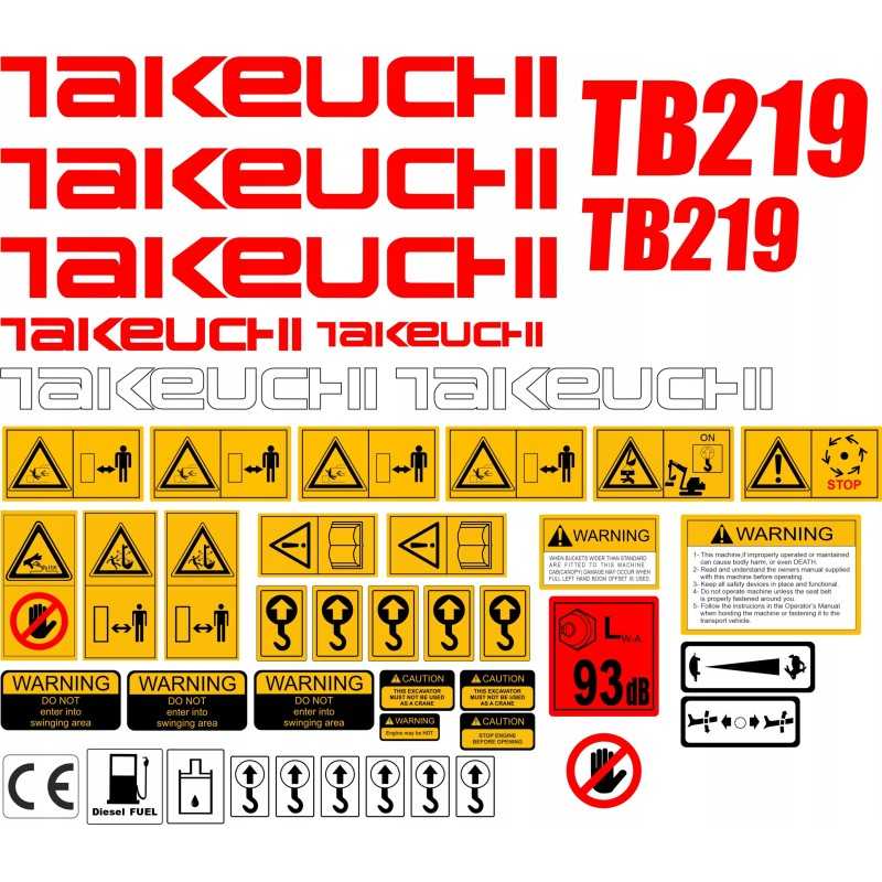 Takeuchi tb219 219 mini ekskavatoriaus lipdukai