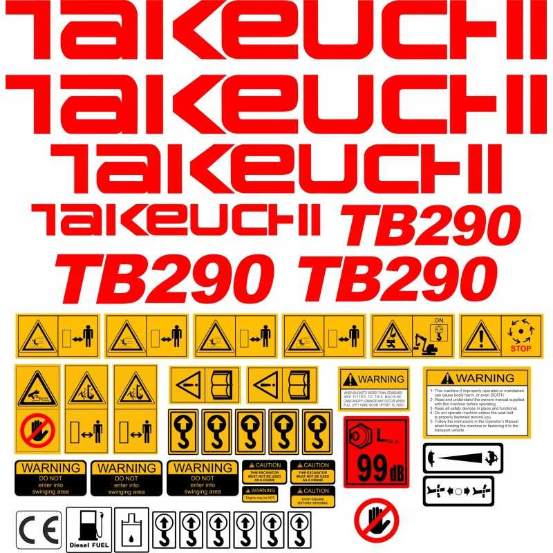 Takeuchi tb290 290 mini ekskavatoriaus lipdukai