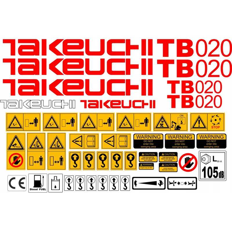 Takeuchi tb020 020 mini ekskavatoriaus lipdukai