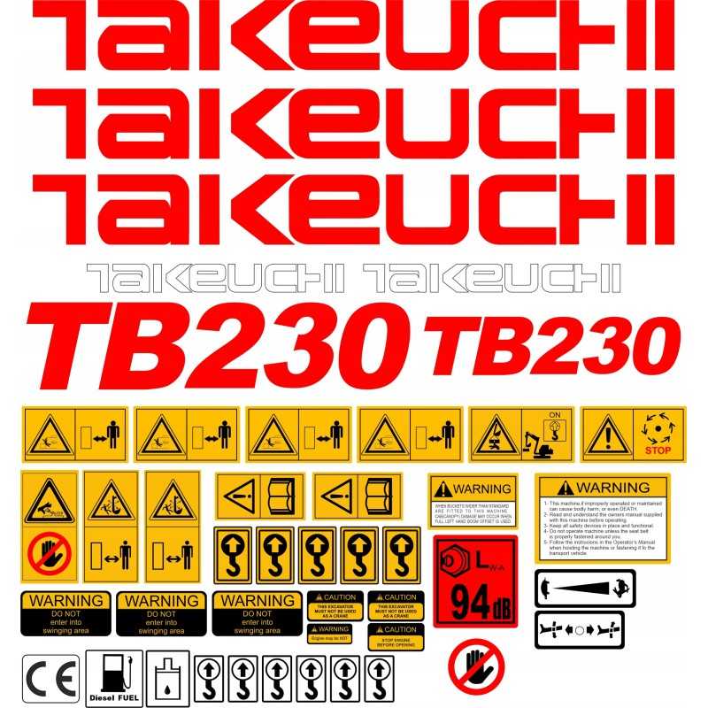 Takeuchi tb230 230 mini ekskavatoriaus lipdukai
