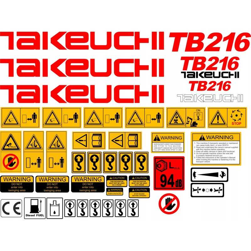 Takeuchi tb216 216 mini ekskavatoriaus lipdukai