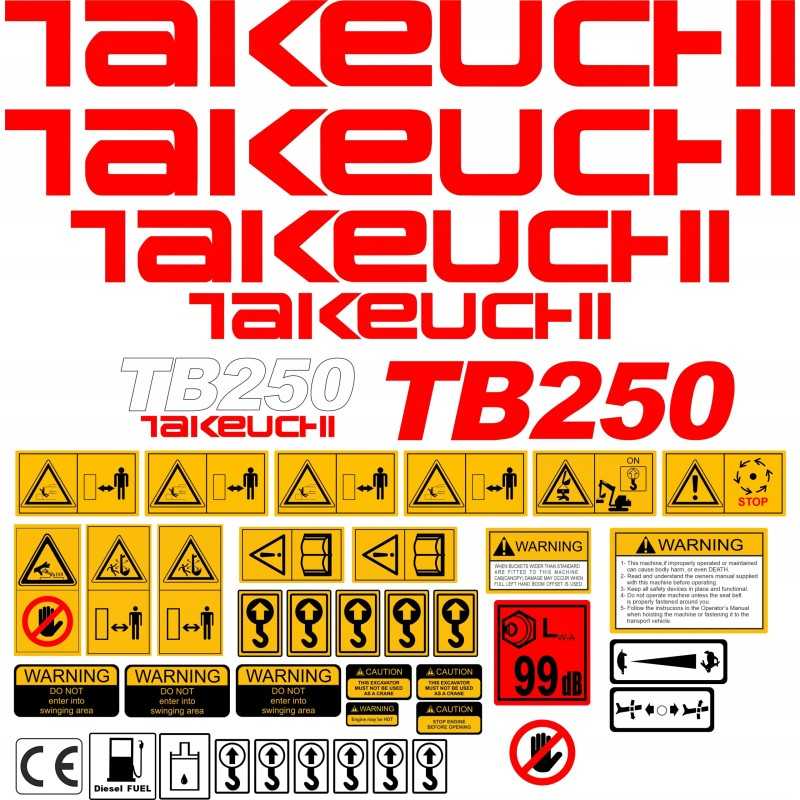 Takeuchi tb250 250 mini ekskavatoriaus lipdukai