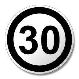 Greičio apribojimas 30 km, sunkvežimio žymėjimas 12 cm