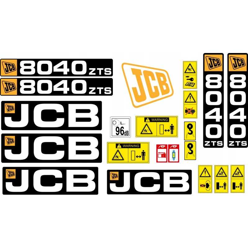 JCB 8040 ZTS lipdukai, laminuotos piktogramos