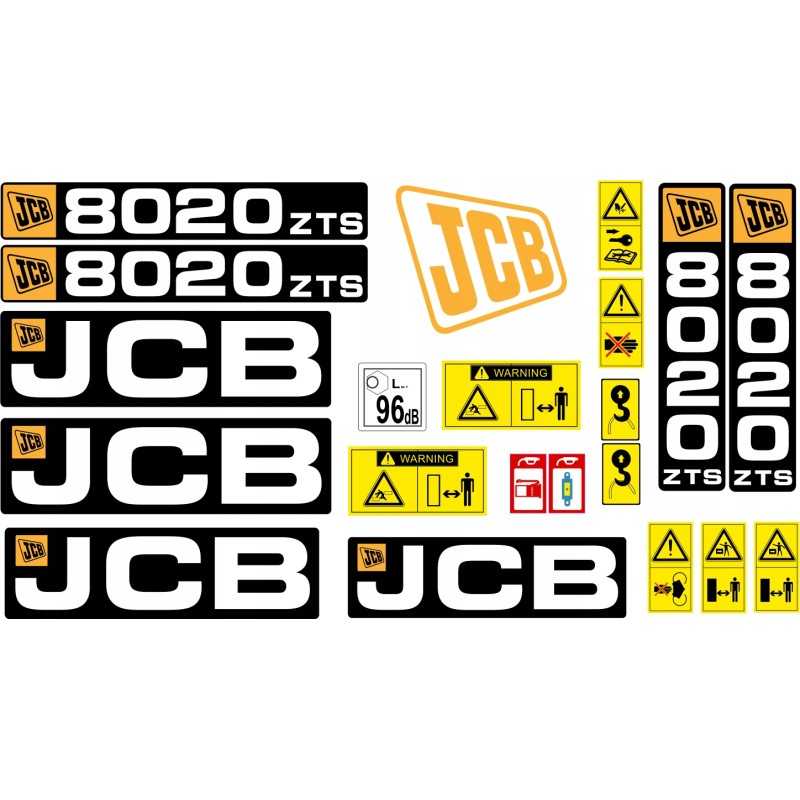 JCB 8020 ZTS lipdukai, laminuotos piktogramos