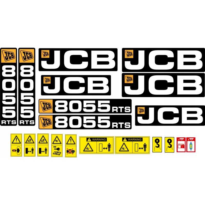 JCB 8055 RTS lipdukai, laminuotos piktogramos