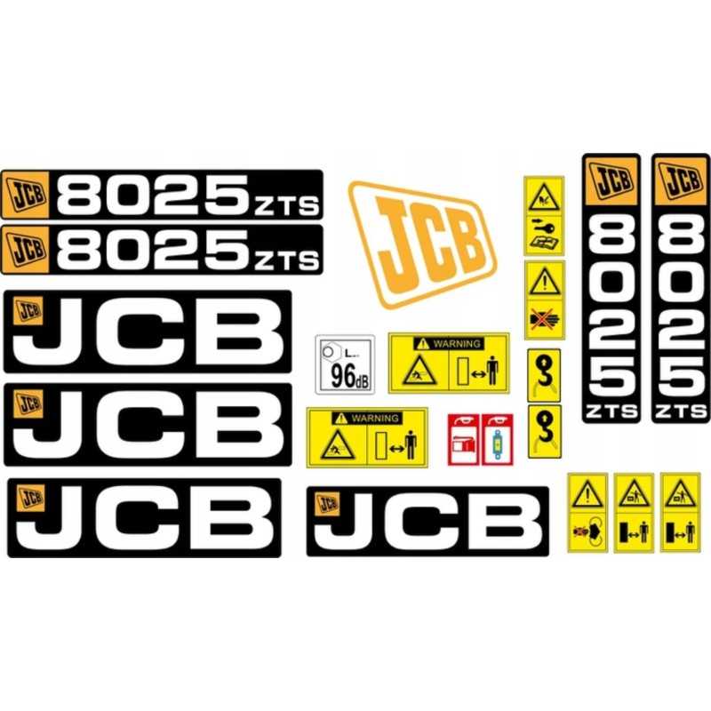 JCB 8025 ZTS lipdukai, laminuotos piktogramos