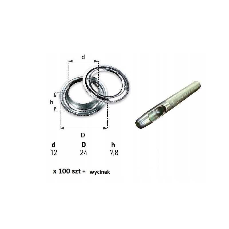 100 vnt kilpelių brezentui, skersmuo 12 mm, pjaustytuvas