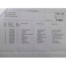 Originalus bomag bpr 50 55d 60 65d aptarnavimo komplektas