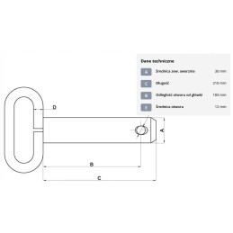 Tiesus kaištis su rankena 30mm dl 183mm